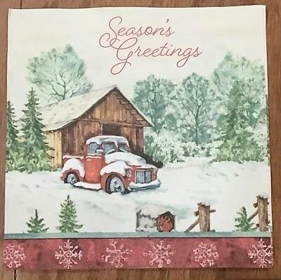 Guardanapos de papel decoupage DOIS Season’s Greeting Christmas Red Farm Truck Snow Barn - Imagem 1 de 2