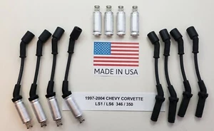 CHEVY CORVETTE 1997-2004 BLACK LS1/ LS6 5.7L 346 Spark Plug Wires & HEAT SHIELDS - Picture 1 of 2
