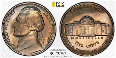 MS67FS 1940 5C Jefferson Nickel, PCGS Trueview- Pretty Album Toned - Image 1 of 4