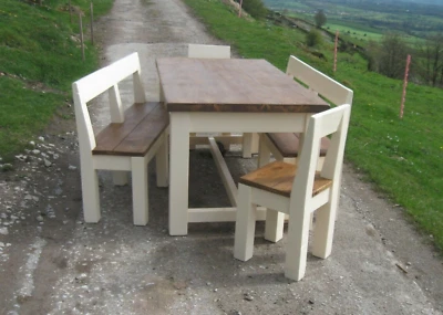 Painted Wooden Table, Bench and Chair set, handmade Traditional, - Image 1 of 4