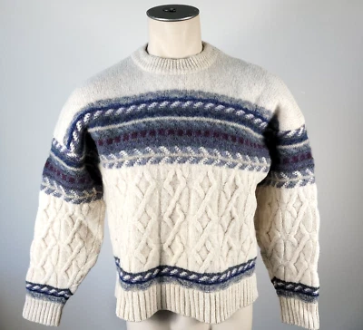 Structure Mens Wool Ivory Gray Blue Cable Knit Ski Sweater Sz XL (Runs Small) - Image 1 of 3