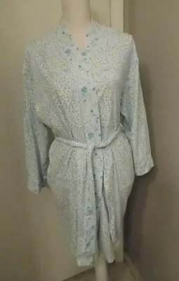 Bata corta hasta la rodilla Karen Neuburger azul verde floral talla grande para mujer Foto 1 de 4