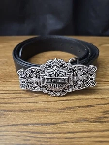 Harley Davidson Genuine Leather Belt '08 Rhinestone Buckle '09 Women’s Large - Picture 1 of 15
