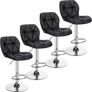 4pcs Adjustable Bar Stools PU Leather Swivel Office Chair with Backrest Black  - Picture 1 of 12