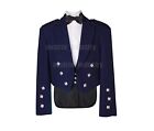 Handmade Scottish Navy Blue Prince Charlie Kilt Jacket With Waistcoat 3 Button.