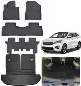All-Weather TPE Floor Mats for 2016-2020 Kia Sorento, 3 Row Custom Fit Floor - Picture 1 of 7