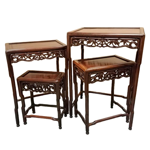 Set Of Chinese Carved Hardwood Nesting Tables Cover