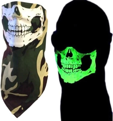 GLOWING SKULL BANDANA ARMY Green CAMO NECK FACE HUNTER NECK BANDANA VELCRO®Brand - Image 1 of 4