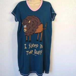 Lazy One  Size S/M Sleepshirt Pajamas  "I Sleep In The Buff" Blue Brown Pink - Picture 1 of 4
