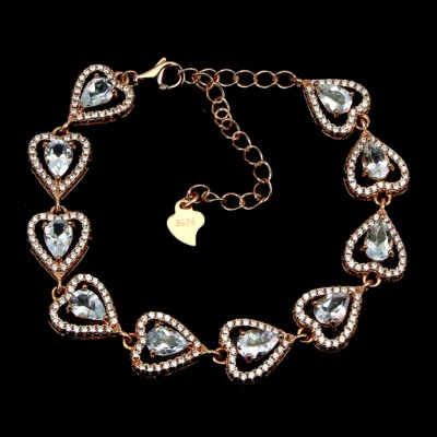 925 Sterling Silver Pear Blue Aquamarine 6x4mm Simulated Cz  Bracelet - Image 1 of 4