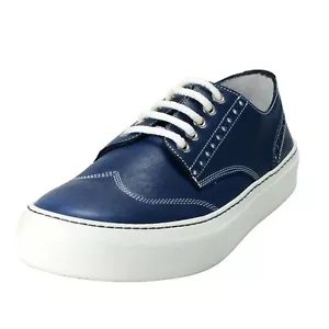 Jimmy Choo "Reggy" Men's Leather Sea Blue Lace Up Fashion Sneakers Casual Shoes - Picture 1 of 8