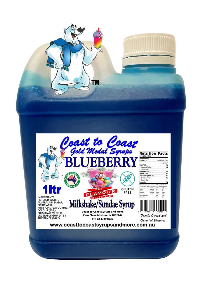 Blueberry, Flavoured Coast to Coast Gold Medal Syrups 1lt Milkshake/Sundae Syrup - image 1 of 1