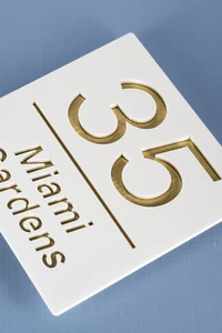 Door Sign White Gold  House Number Laser Cut Custom House Numbers Address Plaque - Picture 1 of 7