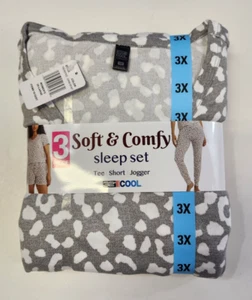 32 DEGREES COOL Women's 3 Piece Gray White Leopard Sleep Set Size 3X NWT - Picture 1 of 2