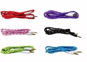 6 Fuß lang geflochten 3,5 mm Stecker Audio Kopfhörer Kabel Stereo AUX Buchse Adapter Stecker - Bild 1 von 15