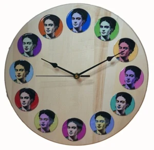 Frida Kahlo, Pop Art, Time for a Wine, Wooden Clock, Wall Clock, 30cm Clock - Picture 1 of 2