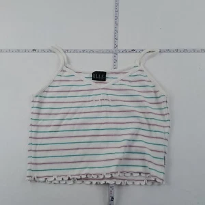 ELLE Sport Top Grande Blanco Mujer Tirantes Recortado Rayas Y2K 00s - Imagen 1 de 10