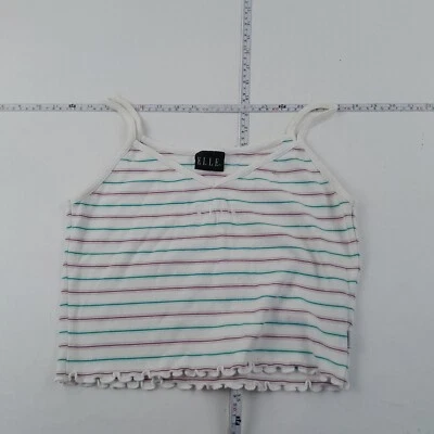 ELLE Sport Top Grande Blanco Mujer Tirantes Recortado Rayas Y2K 00s - Imagen 1 de 4