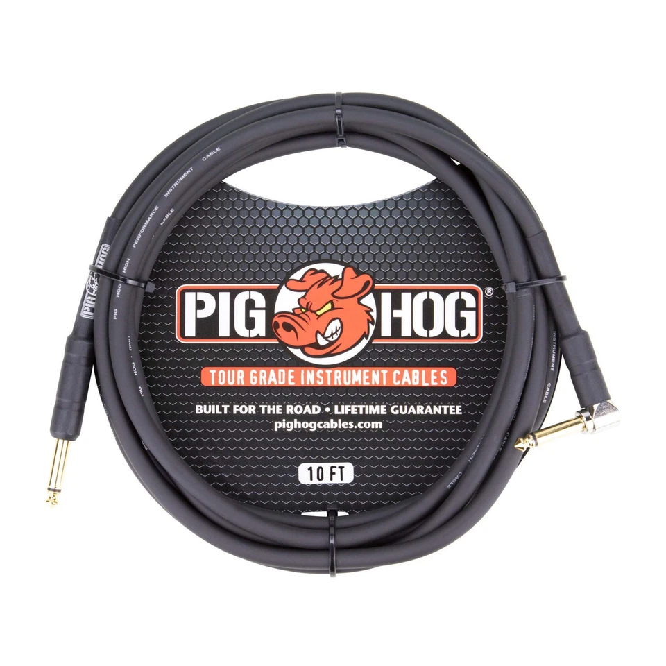 1 Pig Hog 10' FT 1/4" RA Right-angle Straight Guitar Cable Ph10r PigHog