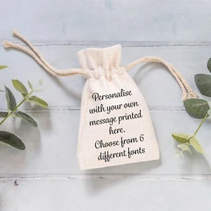 Personalised Linen Drawstring Pouch, Own Message Birthday Gift Bag for Him Her - Picture 1 of 18