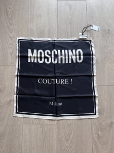 New Moschino Couture Silk Black White Logo Scarf 20” x 20” Made in Italy NWT - Picture 1 of 7