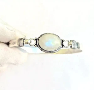 Bracciale fatto a mano in argento sterling 925 pietra di luna arcobaleno R-6 - Foto 1 di 7