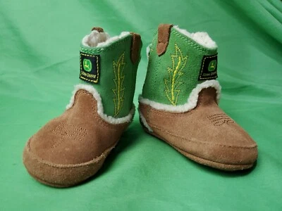John Deere Toddler Kids JD0016 Leather Brown Green Western Boots Size 3 - Image 1 of 4