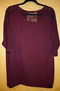 NEW, Worrhington Top Womens 1X Burgundy, Lace Round Neck Short Sleeve T-Shirt - Picture 1 of 5