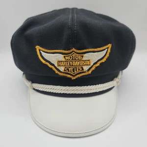 Vintage Harley Davidson Captains Mütze Large White Bill Made In USA Biker Cap - Bild 1 von 7
