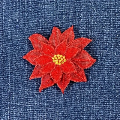 Poinsettia Applique Patch - Embroidered Layered Christmas Flower Badge 2-7/8" - Image 1 of 2