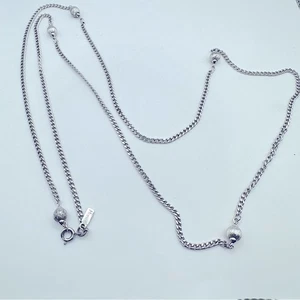 Monet Vintage Halskette Stab Gliederkette strukturierte Kugeln silberfarben lang Schmuck - Bild 1 von 6