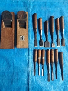 Kanna Handhobel Stechbeitel Nomi Japanisch Vintage Zimmermann Werkzeug 15er Set Japan #15 - Bild 1 von 17