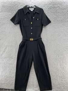 VTG 80s Carlisle Jumpsuit Medium Black Sparkle Knit Pleated Belted Party - Picture 1 of 12