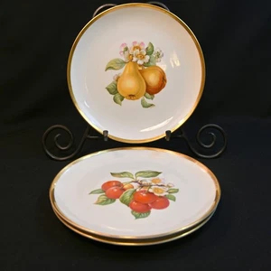 Bavaria Hutschenreuther 3 Salad Plates Fruits & Flowers Gold Pasco 1939-1964 - Picture 1 of 12