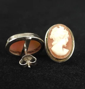 Pendientes camafeo vintage Estate de plata de ley .925 con acento de cuerda de oro de marcasita - Imagen 1 de 8