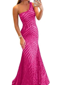 Neu glitzerndes Pailletten Meerjungfrau Kleid eine Schulter formeller Abend Party Kleid Gr 12 - Bild 1 von 5