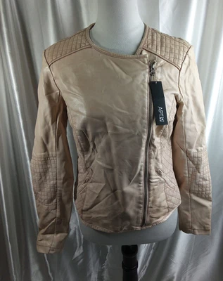 APT. 9 PEACH/LIGHT PINK FAUX LEATHER MOTORCYCLE JACKET SIZE S-FAIR CONDITION - Image 1 of 4