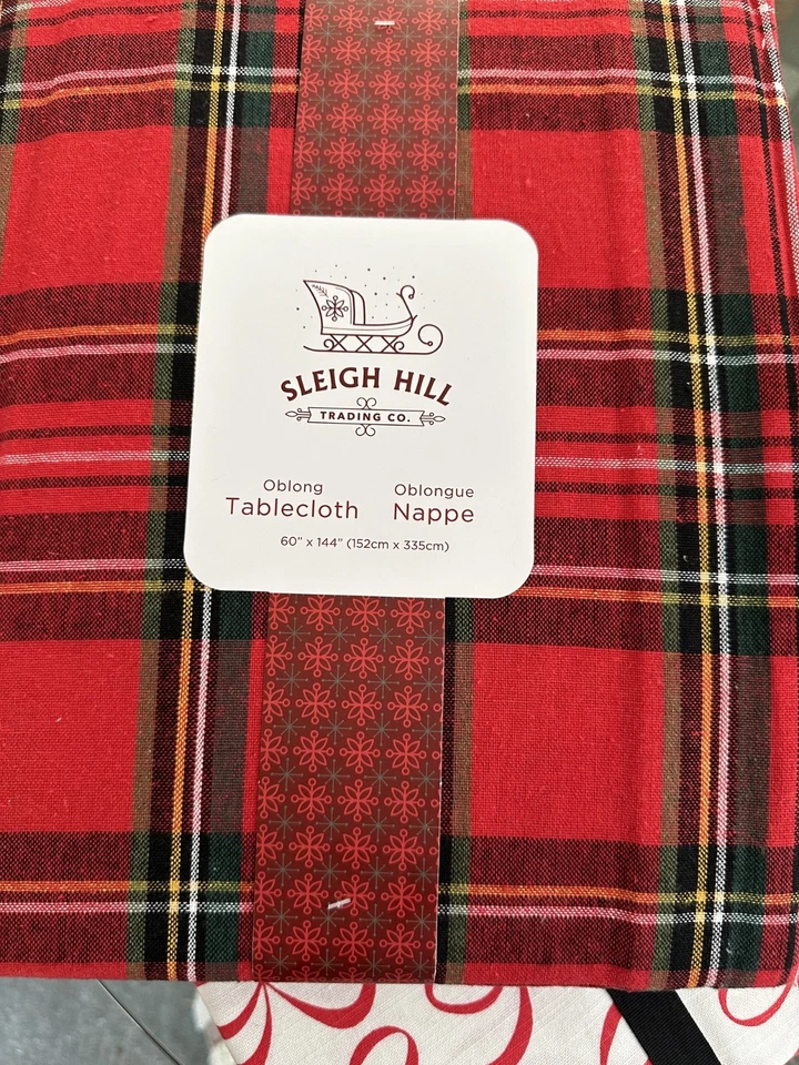SLEIGH HILL  Red Plaid 60"x144” or  60"X120" cotton blend Tablecloth   New - Image 1 of 2