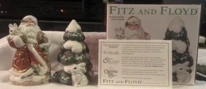 Fitz & Floyd Florentine Holiday 2003 Salt Pepper Shakers (Santa & Rabbit) in box - Picture 1 of 6
