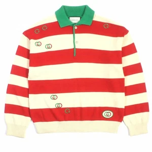 GUCCI Polo Manga Larga Entrelazado G Tejido Rojo Crema Para Hombre XL 571546 JAPÓN - Imagen 1 de 11