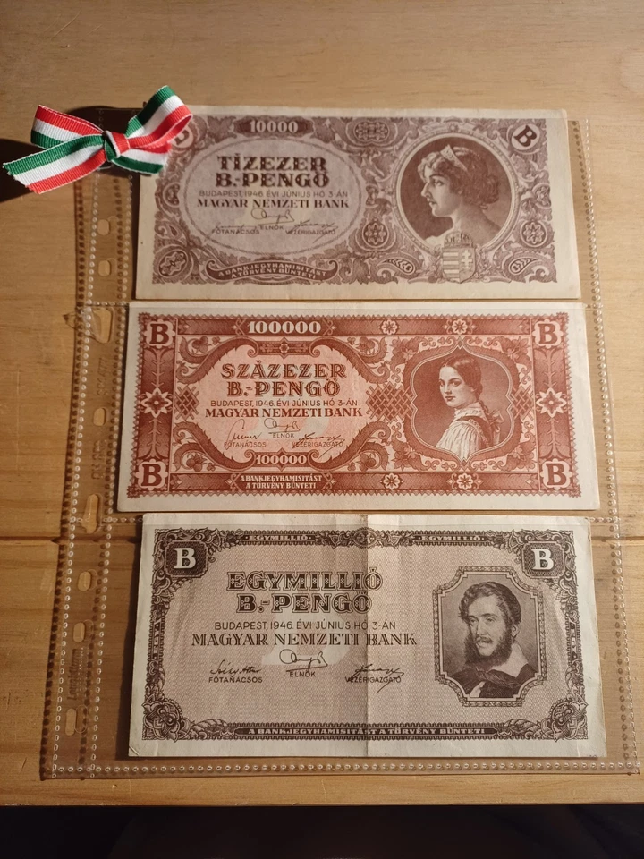 10-100-1. MILLIO [B] EF / BANKNOTE FROM HUNGARY 1946 PICK Brilliant LUCK 3 Piece - Image 1 of 3