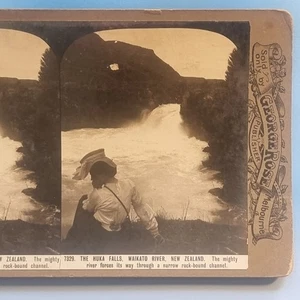 Stereoview Card 3D Real Photo C1900 Waikato New Zealand Huka Falls Victorian - Picture 1 of 3