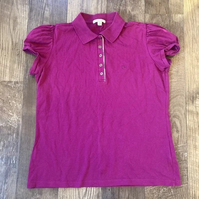 Camiseta polo Burberry Brit para mujer talla XL manga corta púrpura logotipo botón Londres Foto 1 de 4
