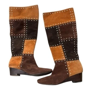 Michael Kors Bromley Knee High Suede Patchwork Studded Leather Boots, Size 9 - Picture 1 of 8