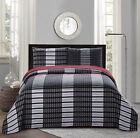All American Collection New 3pc Plaid Printed Reversible Bedspread/Quilt Set