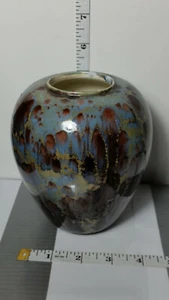Handmade Pottery Vase : Burgundy Blue Gray Gold - Picture 1 of 9