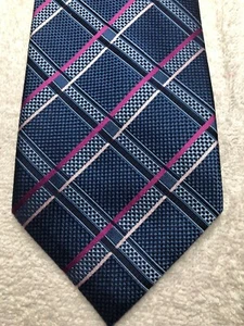 JOS A BANK HERRENKRAWATTE BLAU MIT SCHWARZ PINK 3,75 X 60 NEU OHNE ETIKETT - Bild 1 von 5