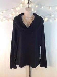 Suéter talla M mediano capucha de lentejuelas cuello u hombro negro manga larga - Imagen 1 de 6