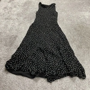 Style & Co Dress Womens 14 Black Polka Maxi Boat Neck Wide Strap Flowy A-Line - Picture 1 of 15