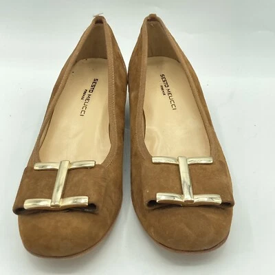 Zapatos Sesto Meucci para mujer Ramie adorno bomba talla 7 N marrón gamuza cuero zapatos Foto 1 de 4
